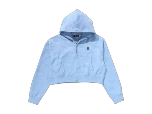 BAPE Women's Solid Camo Jacquard One Point Cropped Zip Hoodie Sax