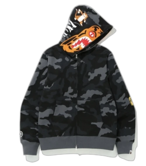 BAPE Woodland Camo Tiger Full Zip Hoodie Black