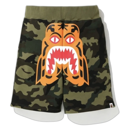 BAPE Woodland Camo Tiger Sweat Shorts Green