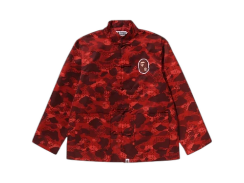 BAPE x CLOT Camo Ape Head Chinese Jacket Red