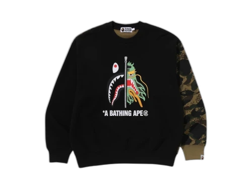 BAPE x CLOT Camo Shark Crewneck Olive