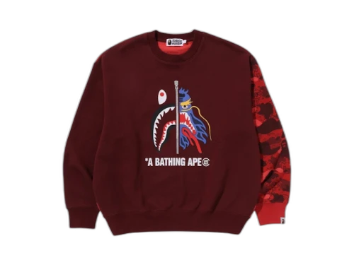 BAPE x CLOT Camo Shark Crewneck Red