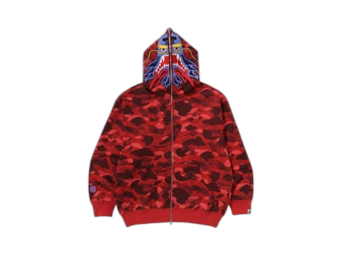 BAPE x CLOT Camo Shark Full Zip Hoodie Red