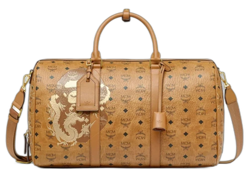 BAPE x MCM Pottomar Lunar New Year Visetos Medium Weekender Bag Beige