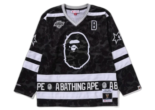 BAPE x Mitchell & Ness NHL Los Angeles Kings Mesh Hockey Jersey L/S Tee Black