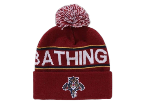 BAPE x Mitchell & Ness NHL Pom Beanie Burgundy