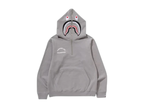 BAPE x Neighborhood Two Face Half Zip Pullover Hoodie Grey