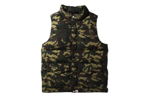 BAPE x OVO Woodland Camo Down Vest Green