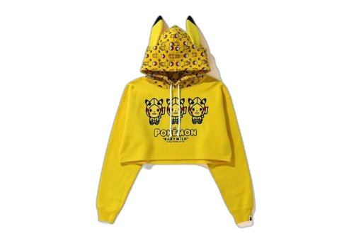 BAPE x Pokemon Ladies Cropped Pullover Hoodie Yellow
