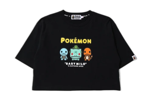 BAPE x Pokemon Ladies Starters Cropped Tee Black
