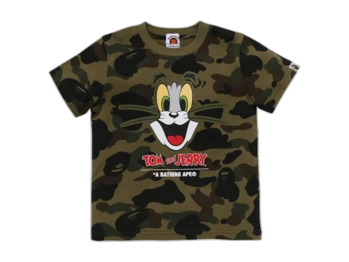 BAPE x Tom And Jerry Kids 85th 1st Camo Tee Green
