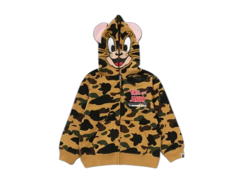 BAPE x Tom And Jerry Kids 85th Jerry 1st Camo Zip Hoodie Yellow