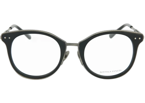 Bottega Veneta Round Frame Optical Glasses BV0066O-30000546-001 Shiny Black Semimatt