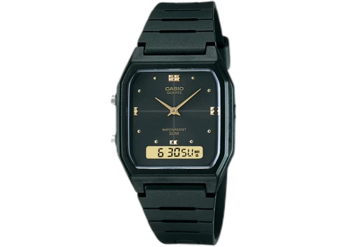 Casio Men’s Analog Digital Watch with Black Dial and Gold Accents AW-48HE-1AV