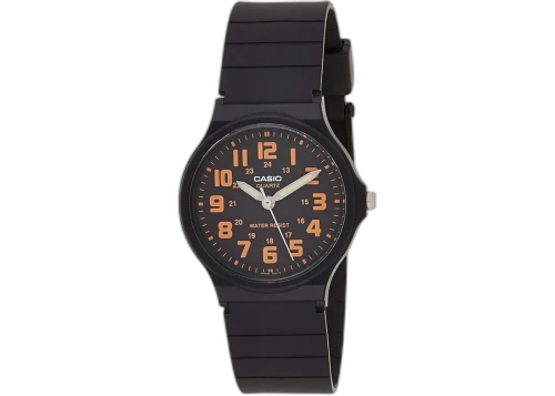 Casio Men’s Black Analog Watch with Black Dial and Orange Accents MQ-71-4BDF