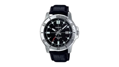 Casio Men’s Black Dial Sport Analog Watch with Leather Strap MTP-VD01L-1EVUDF-NOBX-EW