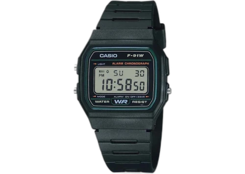 Casio Men’s Black Digital Watch with Green Dial F-91W-3HDG