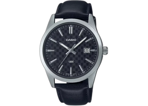 Casio Men’s Black Textured Dial Analog Watch with Leather Strap MTP-VD03L-1AUDF