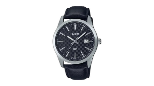 Casio Men’s Black Textured Dial Analog Watch with Leather Strap MTP-VD03L-1AUDF-NOBX-EW