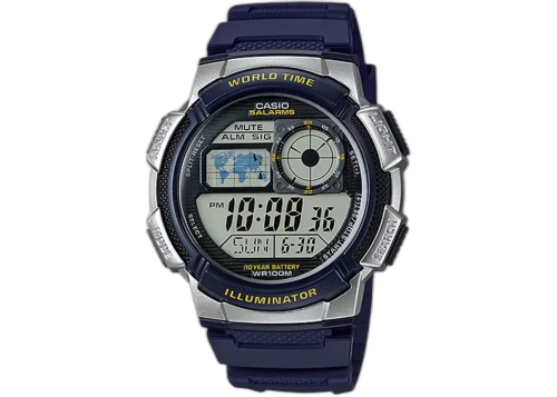 Casio Men’s Blue Digital Watch with World Time Display AE-1000W-2A2