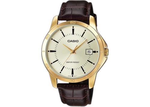 Casio Men’s Gold Tone Analog Watch with Brown Leather Strap MTP-V004GL-9AUDF