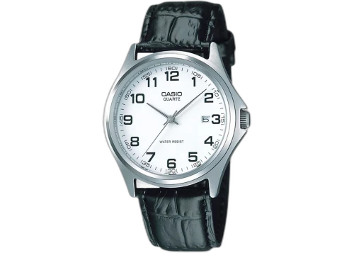 Casio Men’s Silver Analog Watch with Black Leather Strap MTP-1183E-7B