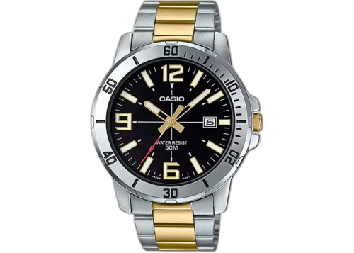 Casio Men’s Two-Tone Stainless Steel Watch with Black Dial MTP-VD01SG-1BV