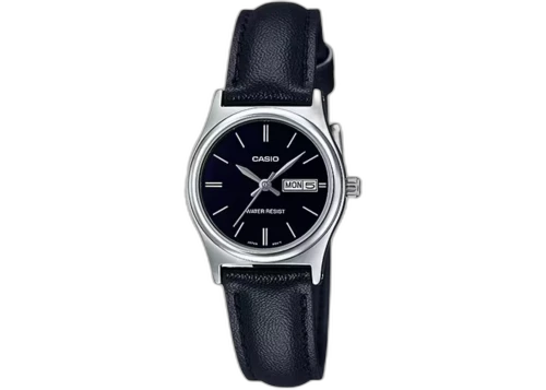 Casio Women’s Black Leather Strap Watch with Black Dial LTP-V006L-1B2UDF