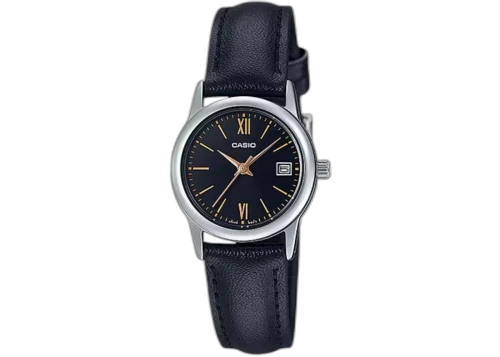 Casio Women’s Black Leather Watch with Black Dial and Gold Markers LTP-V002L-1B3UDF