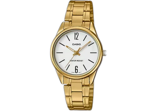 Casio Women’s Gold Analog Watch White Dial Steel Bracelet LTP-V005G-7BUDF