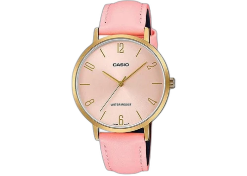 Casio Women’s Pink Leather Strap Analog Watch with Gold Case LTP-VT01GL-4BUDF