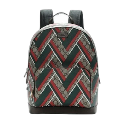 Gucci Chevron Print Backpack GG Supreme Monogram Medium Brown/Green/Red