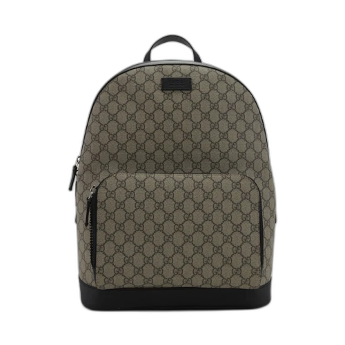 Gucci GG Supreme Backpack Front Zipper Pocket Beige/Black