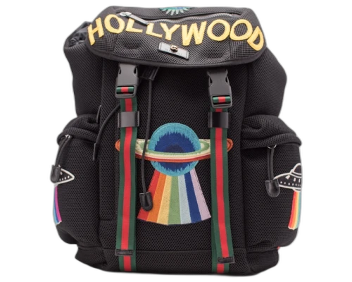 Gucci Mesh Embroidery Backpack Hollywood/UFO/Planet Embroidery Red/Black/Green/