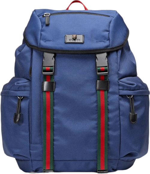 Gucci Techno Canvas Backpack Web Detail/ Feline Head Blue/Green/Red/Black