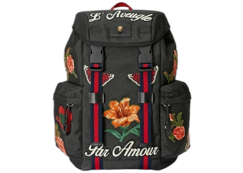 Gucci Backpack Techno Canvas Embroidered Flowers Black