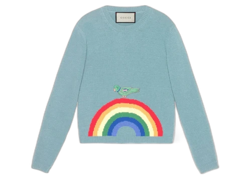 Gucci Bird and Rainbow Wool Sweater Blue