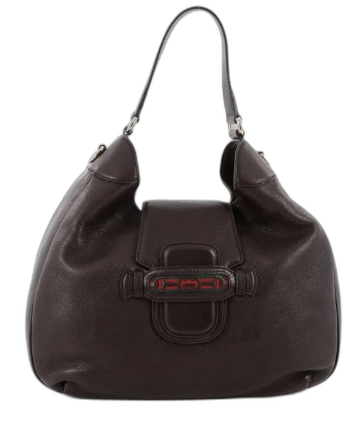 Gucci Dressage Hobo Leather Vintage Web Brown