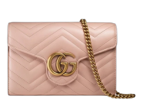 Gucci GG Marmont Chain Wallet Matelasse Mini Soft Pink