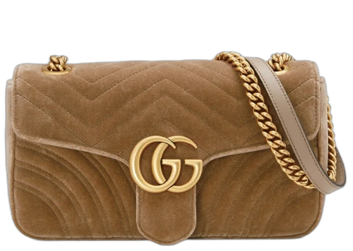 Gucci GG Marmont Shoulder Bag Velvet Small Taupe