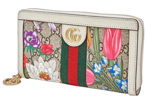 Gucci Ivory Flora Print Zipped Wallet Ivory