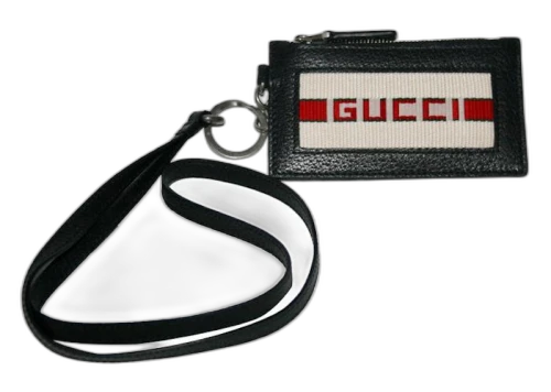 Gucci Jacquard Card Case Necklace Black
