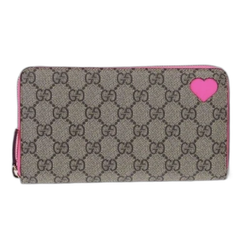 Gucci Linea A Wallet GG Supreme Heart Beige/Ebony/Pink