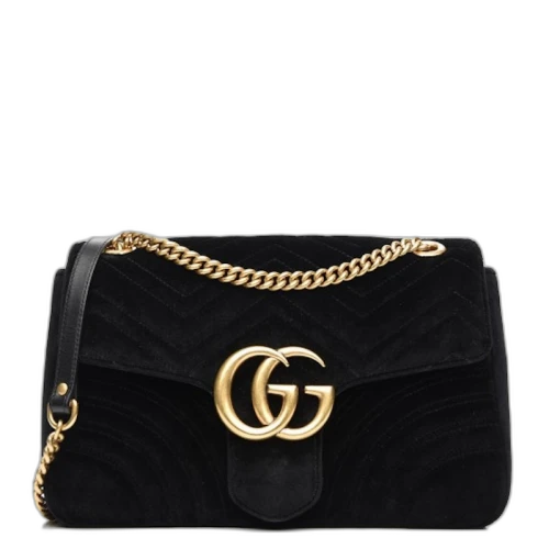 Gucci GG Marmont Shoulder Bag Matelasse Velvet Medium Black