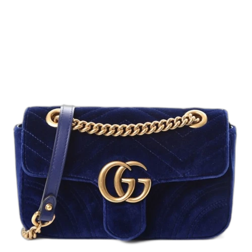 Gucci GG Marmont Velvet Matelasse Mini Cobalt Blue