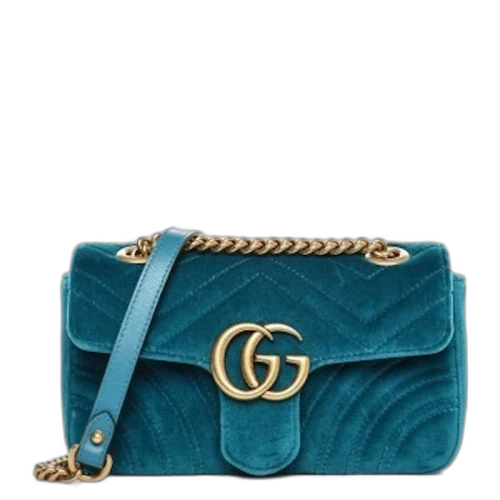 Gucci GG Marmont Velvet Matelasse Mini Petrol Blue