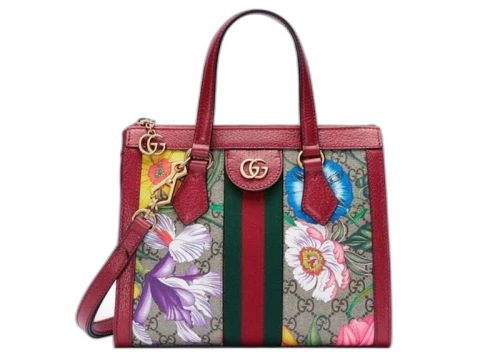 Gucci Ophidia GG Tote Bag Small Flora Red