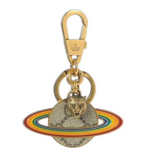 Gucci Planet Key Chain Monogram GG Supreme Feline Head Brass/Rainbow