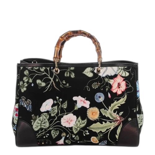 Gucci Shopper Tote Flora Knight Bamboo Large Black
