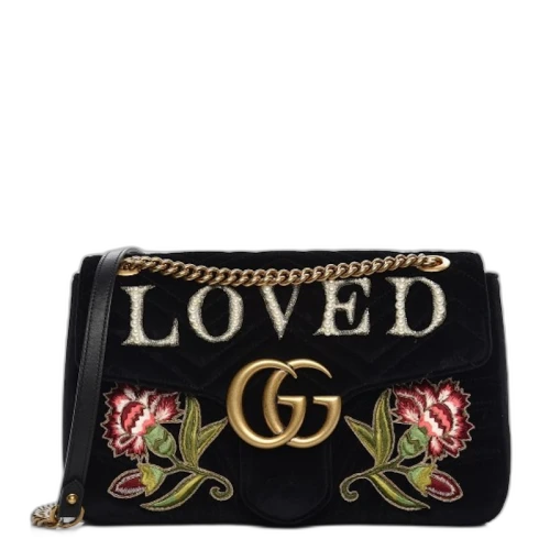 Gucci GG Marmont Shoulder Bag Embroidered Medium Black Multicolor